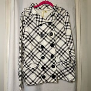 NWT Its Our Time Black & White Plaid Double Breasted Hoodie Juniors Size L